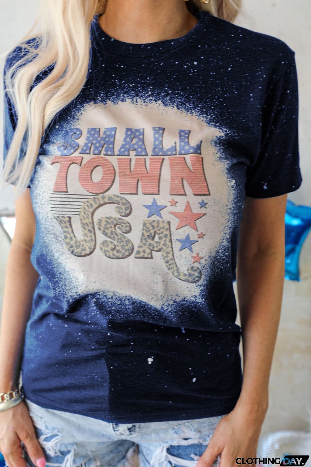SMALL TOWN USA Graphic Print Color Block T Shirt