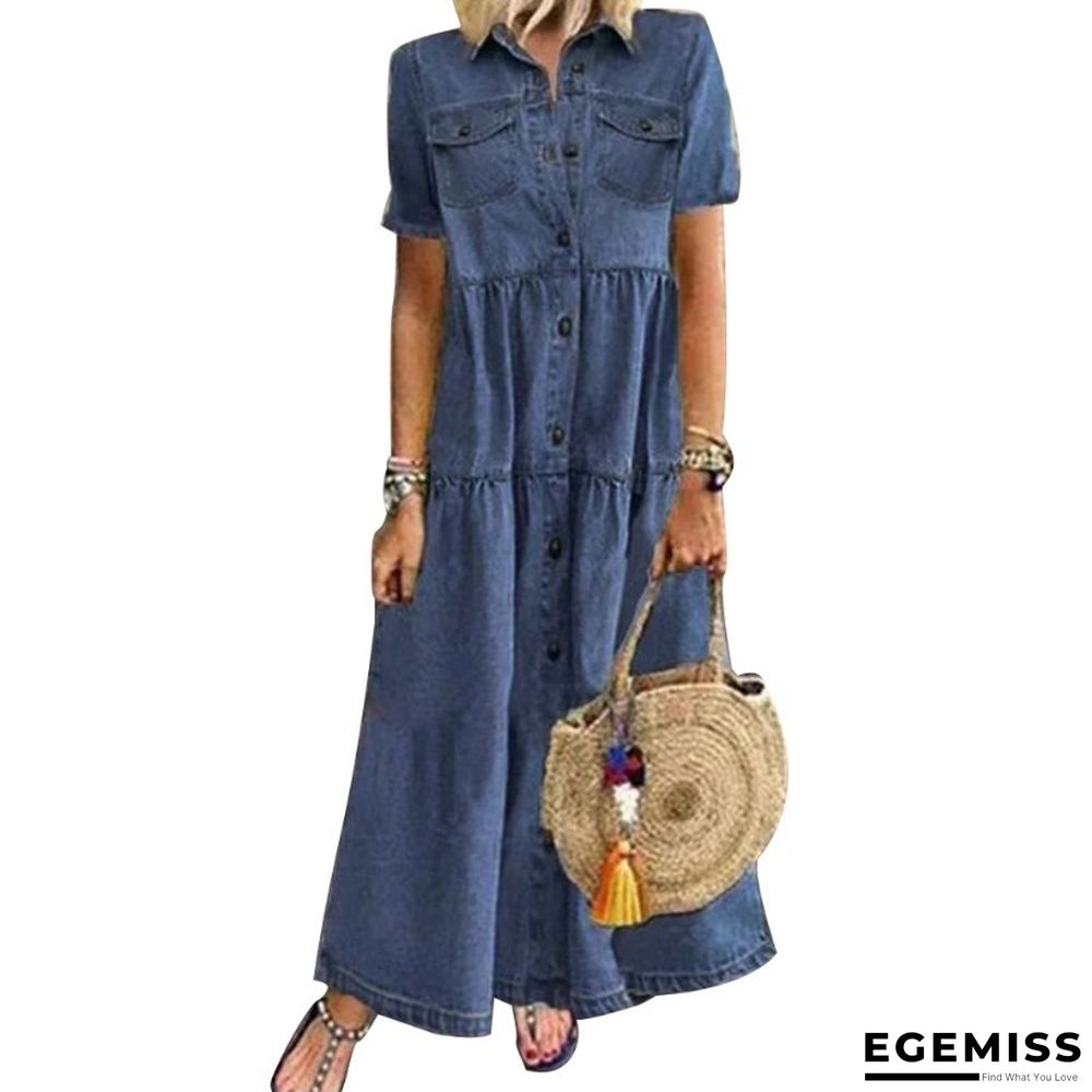 Denim Style Long Multi Button Old Dress | EGEMISS