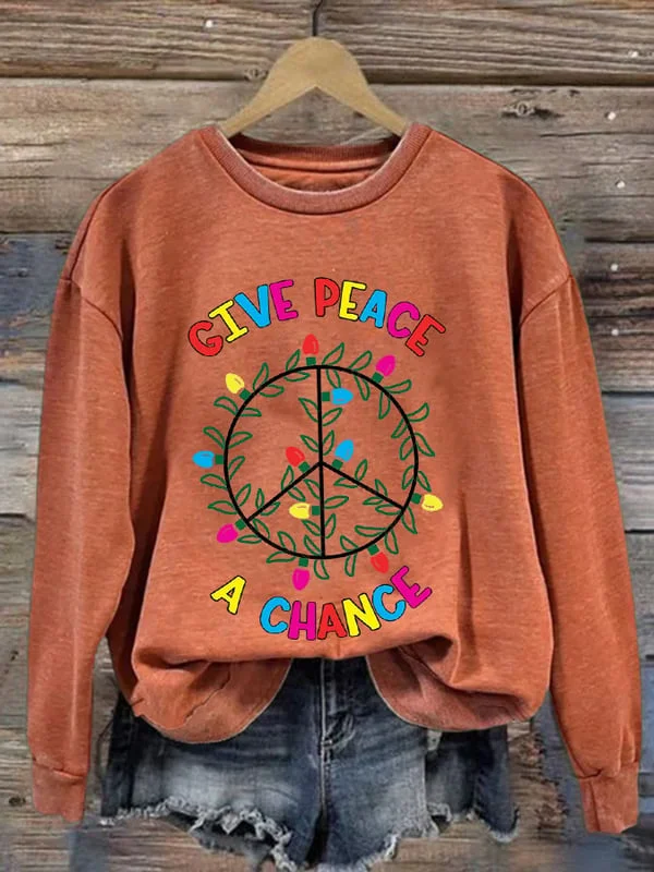 Give Peace a Chance Women's Hippie Print Long Sleeve Sweatshirt.