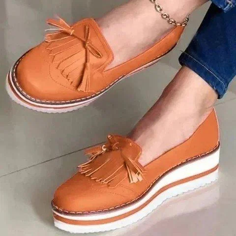 2021 Round Toe PU Ladies Loafers Shoes Slip on Rubber Platform Shoes Women Vulcanized Shoes Woman Autumn Sneakers Female Wedges 1113-1