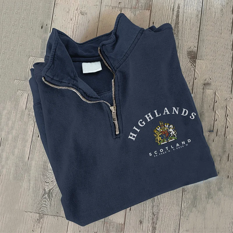 The Scottish Highlands Print Zipper Casual Sweatshirt