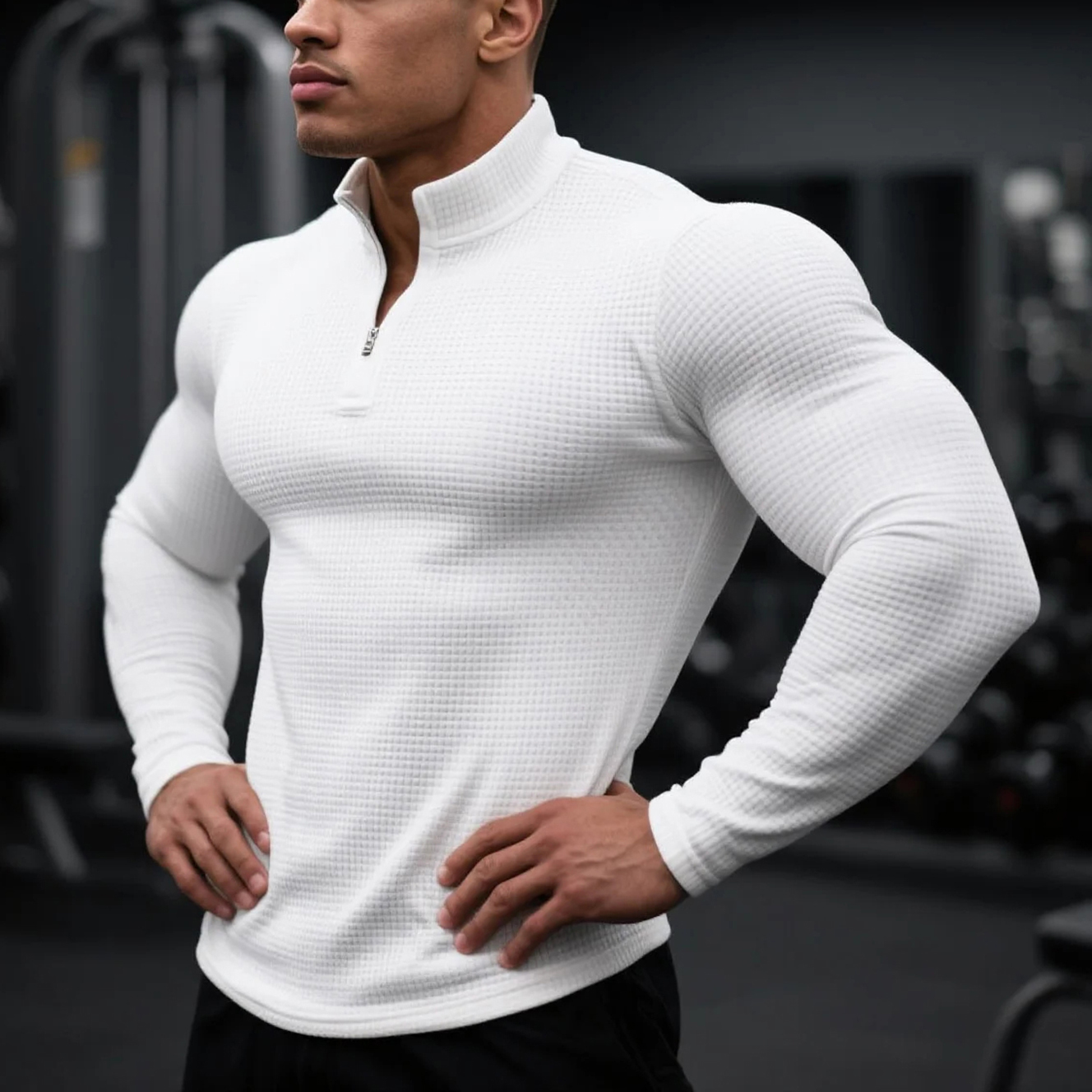 Men's Slim Fit Half Zip Stand Collar Raglan Long Sleeve T-shirt