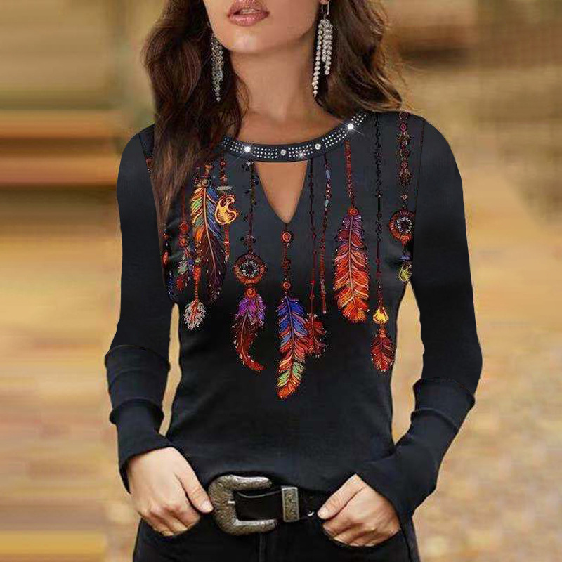 Fashion Women's Long Sleeve Hollow Round Neck Loose Blouses