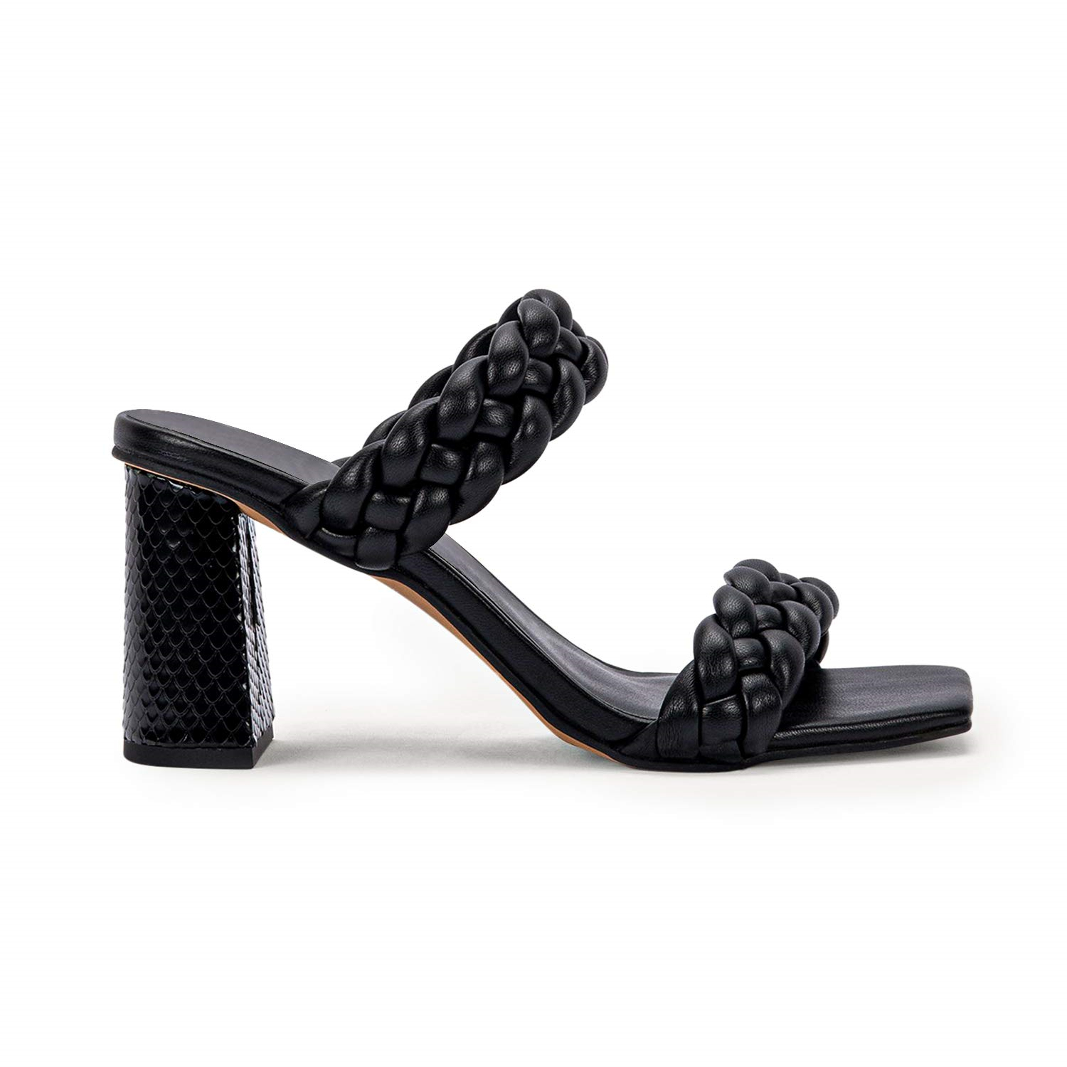 Women's Backless Square Open Toe Block Strappy Braided Heeled Sandals-vocosishoes