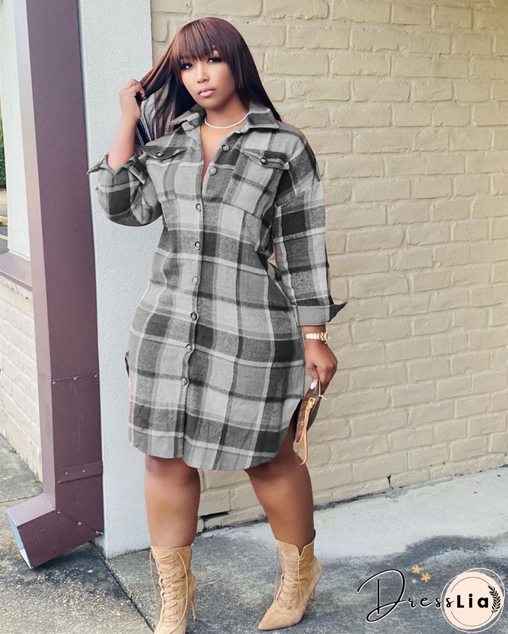 Classic Plaid Shirt Woolen Long Coat