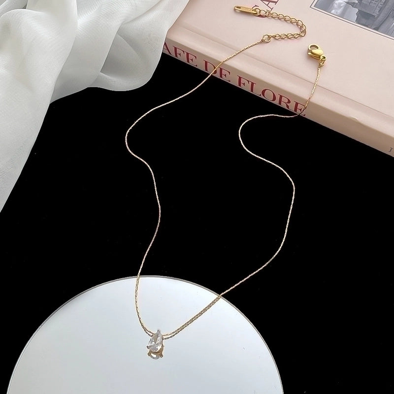 304 Stainless Steel 18K Gold Plated Minimalist Plating Solid Color Artificial Rhinestones Necklace