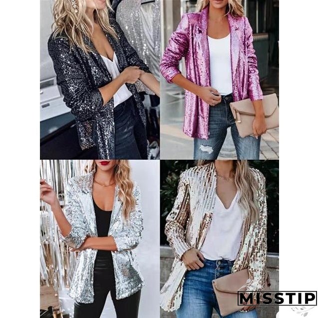 Spring Fashionable Sequins Lapel Casual West Coats