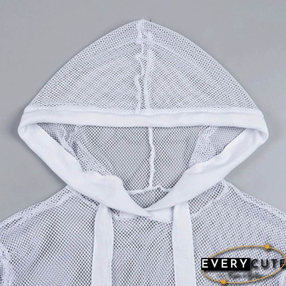 Women's Fashion Hoodie Sweatshirt Sports Pullover Mesh Crop Tops