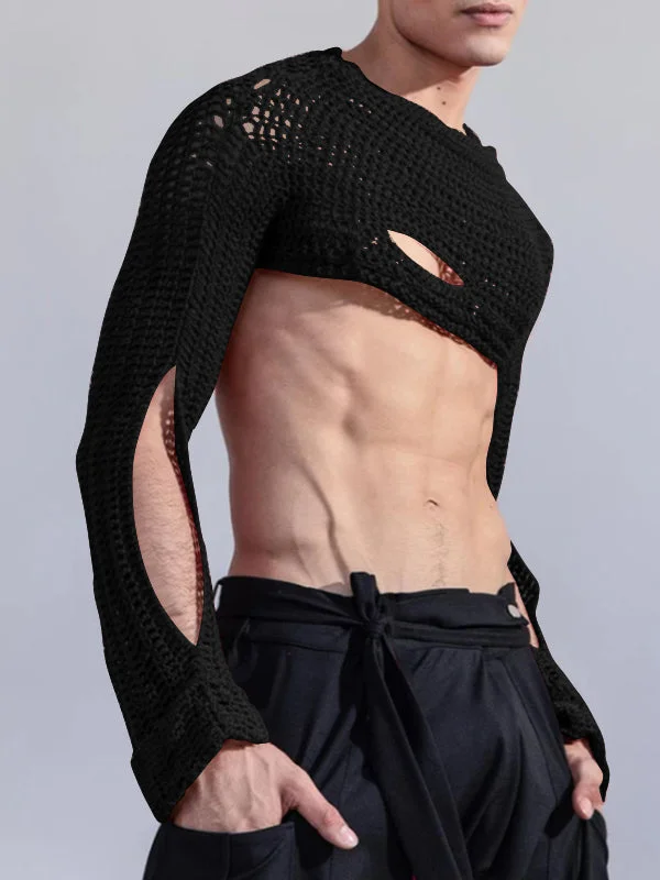 Aonga - Mens Sexy Cutout Knit Long Sleeves Crop Top