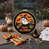 Halloween Ghost DIY Cotton Embroidery Kit with Embroidery Hoop Pre-Printed Pattern Needlework 30x30cm Starter Hand Stitch Kits for Beginners Adults