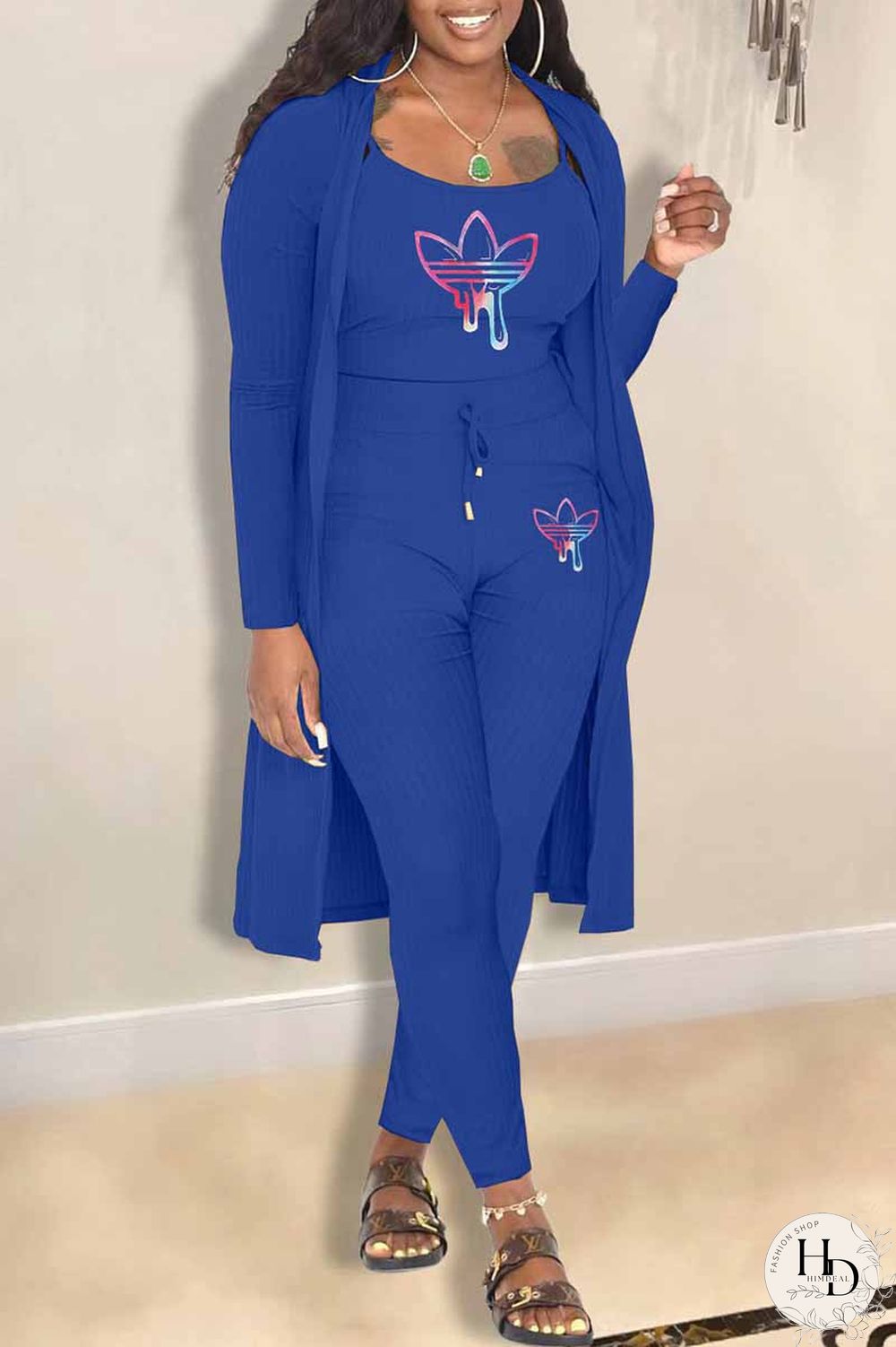 Black Casual Print Patchwork Long Sleeve Three Pieces