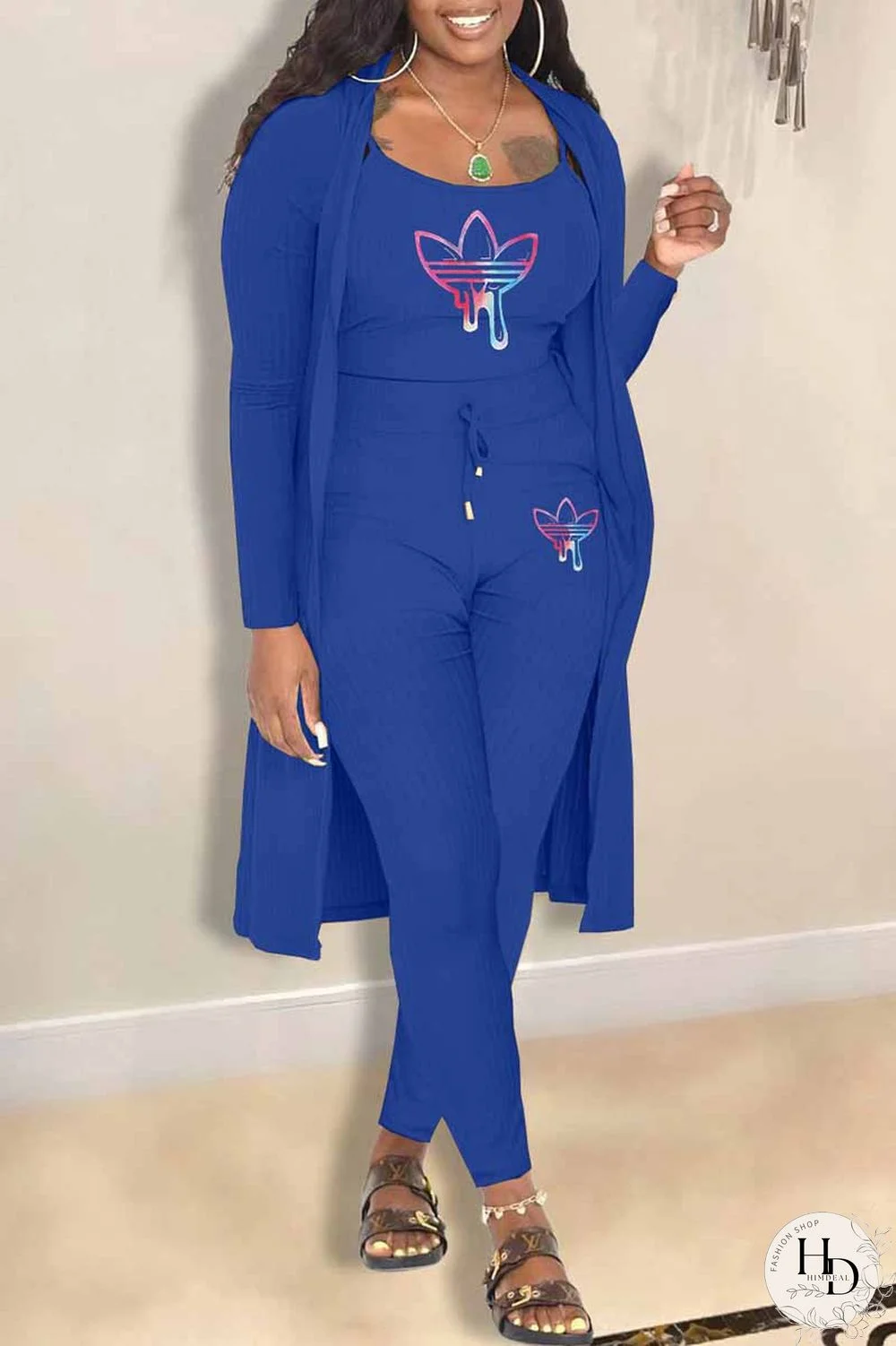 Black Casual Print Patchwork Long Sleeve Three Pieces