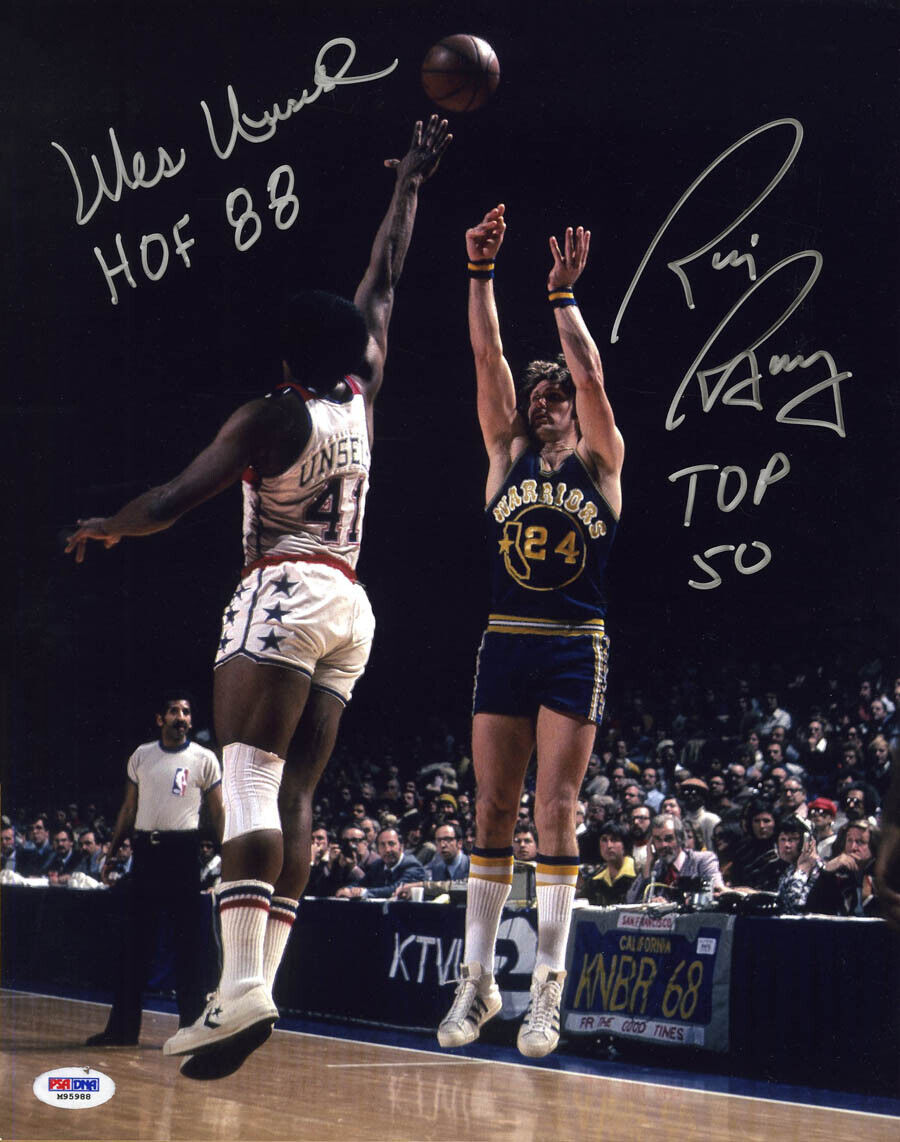 Wes Unseld & Rick Barry SIGNED 11x14 Photo Poster painting Bullets Warriors PSA/DNA AUTOGRAPHED