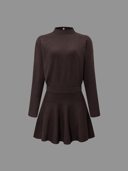 Women's Casual Half-High Neck Long Sleeve Knit Dress, Plain Color Loose-Fitting Sweater Dress, Fall & Winter Fashion Women's Casual Half-High Neck Long Sleeve Knit Dress, Plain Color Loose-Fitting Sweater Dress, Fall & Winter Fashion