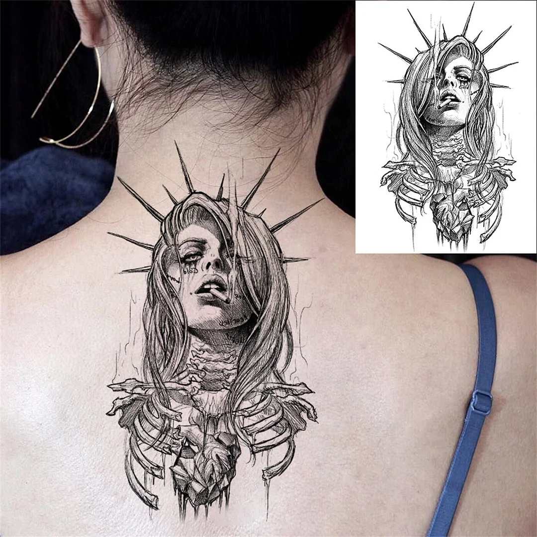 Octopus Anchor Skull Temporary Tattoos For Women Men Adult Pirate Black Skeleton Tattoo Sticker Fake Wolf Lion Tiger Tatoos Back