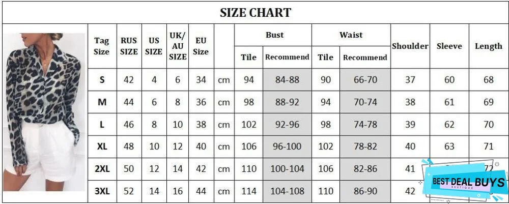 Chiffon Long Sleeve Sexy Leopard Print Blouse Turn Down Collar Casual Loose Tops Blouse