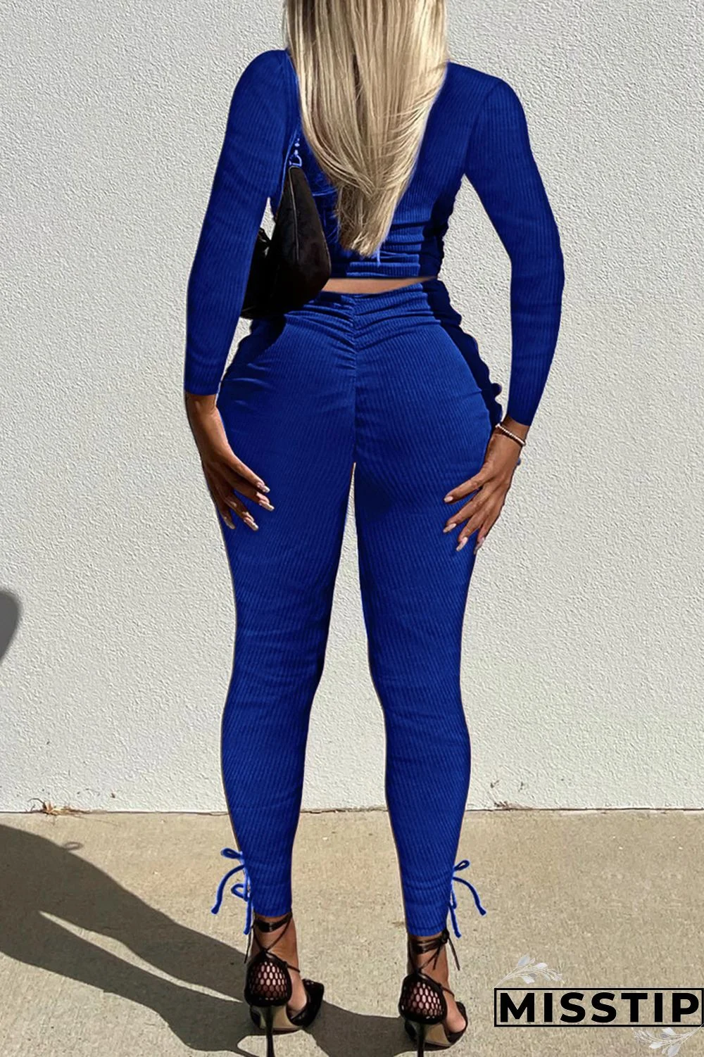 Brownness Fashion Casual Sweet Solid Fold O Neck Long Sleeve Two Pieces