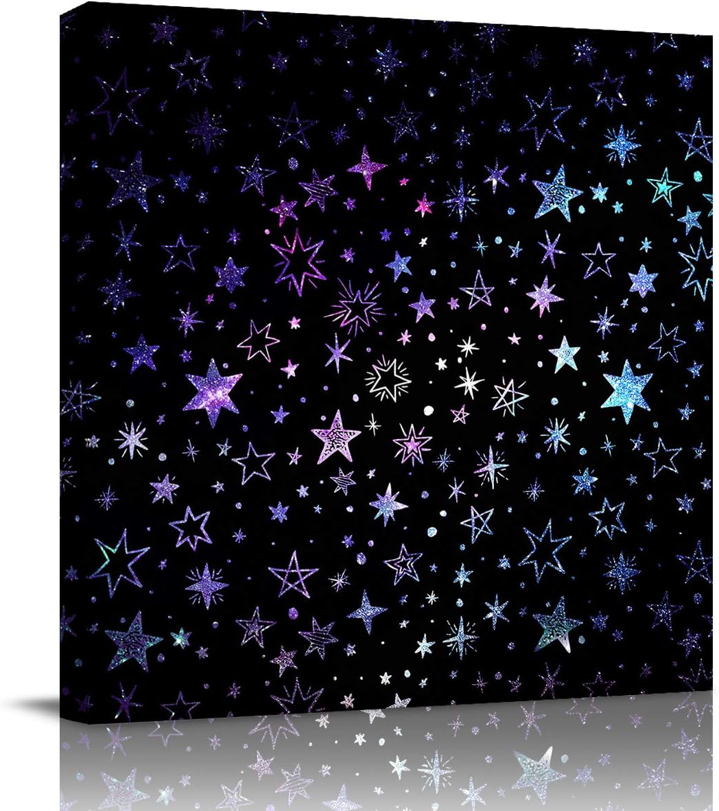 Canvas Wall Art Room Decor Dark Night Galaxy Dazzling Stars Painting Pictures Print Modern Artwork Poster for Bedroom Living Room Kitchen Bathroom Home Office Decoration, Framed 16x16in