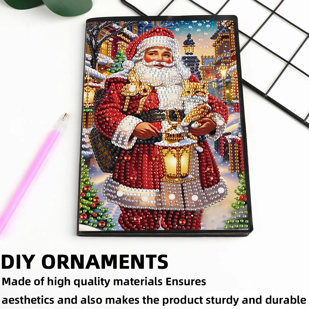 Santa Claus A5 Size Diamond Painting Notebook Set with 4Pcs Bookmark Gift