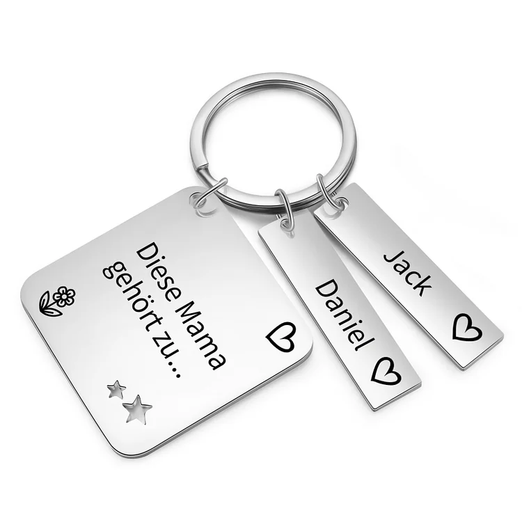 Personalisierte 2 Namen & Text Familie Quadrat Schlüsselanhänger