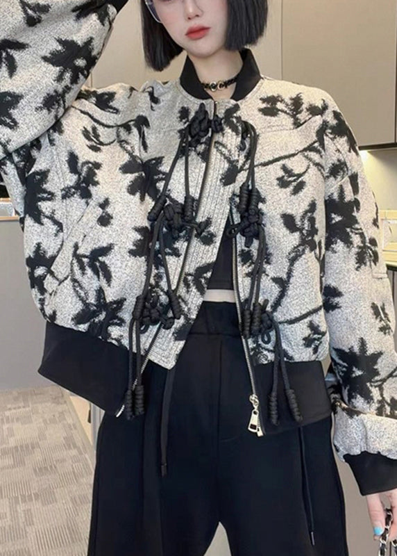 VCSHOES O-Neck Zippered Print Coats Long Sleeve