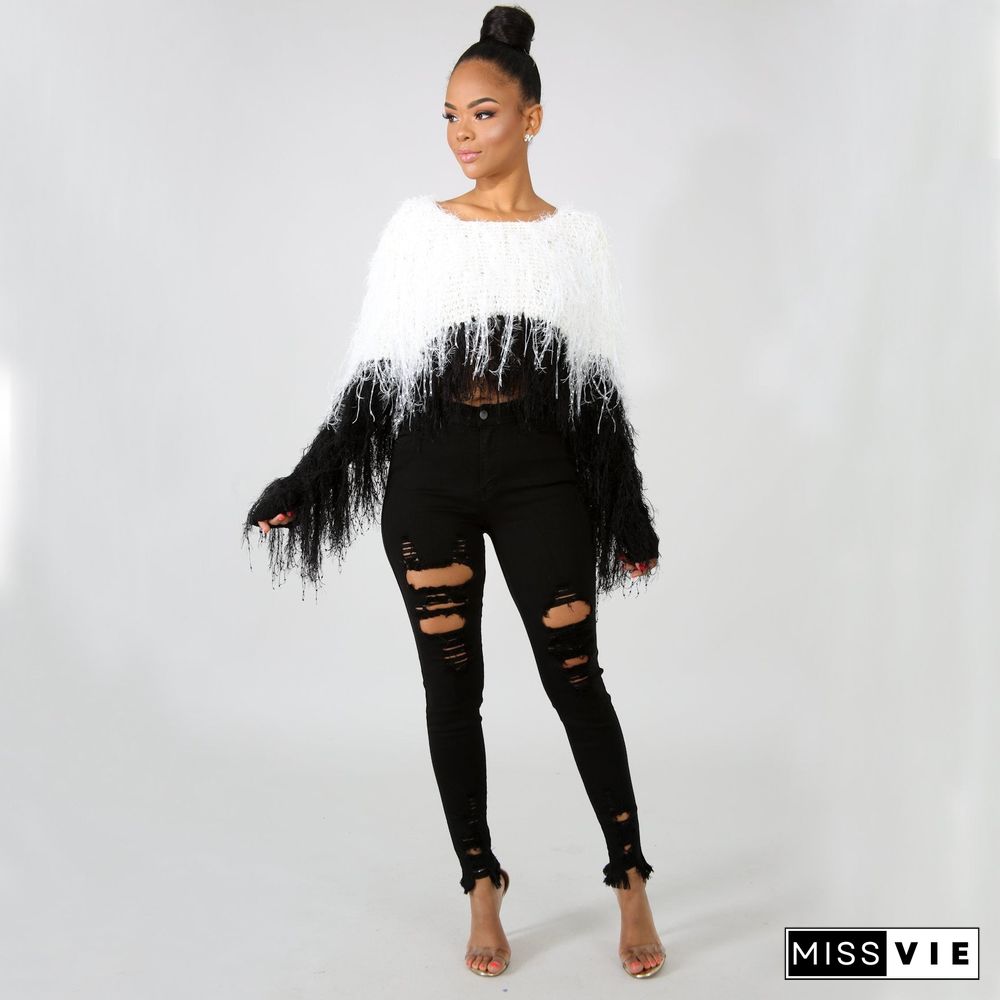 Autumn and Winter Fringed Pullover