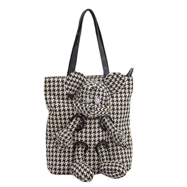 Plaid Fabric Mickey Shoulder Bag