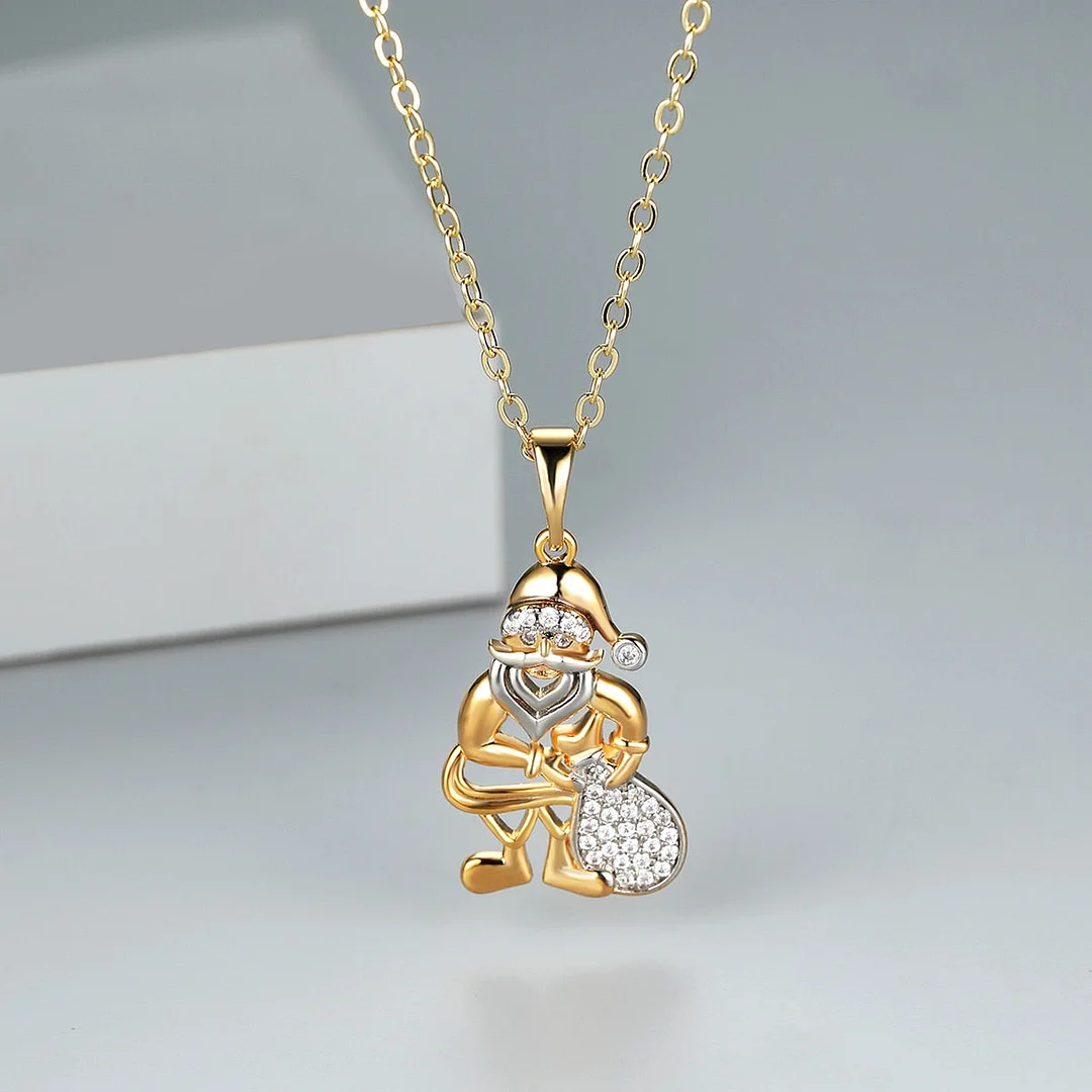 Luxury Female Father Christmas Pendant Necklace Yellow Gold Color Chain Necklaces Charm Zircon Wedding Necklaces For Women