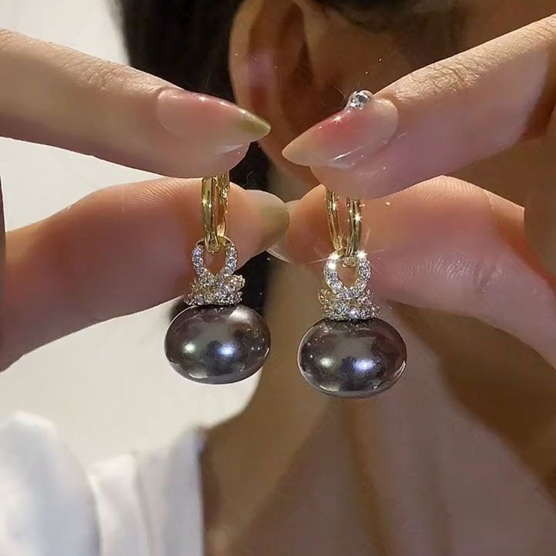 Retro Gray Beads Rhinestone Hoop Earrings 2024 - Flycurvy 