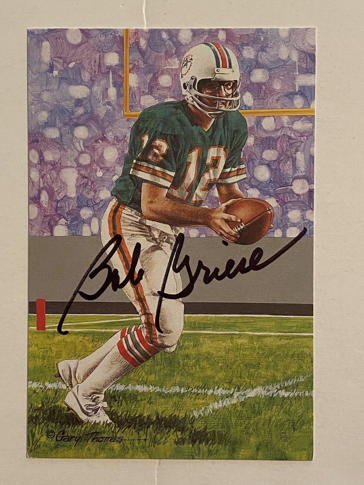 Bob Griese, Miami Dolphins, Signed Goal Line Art Card, JSA/COA