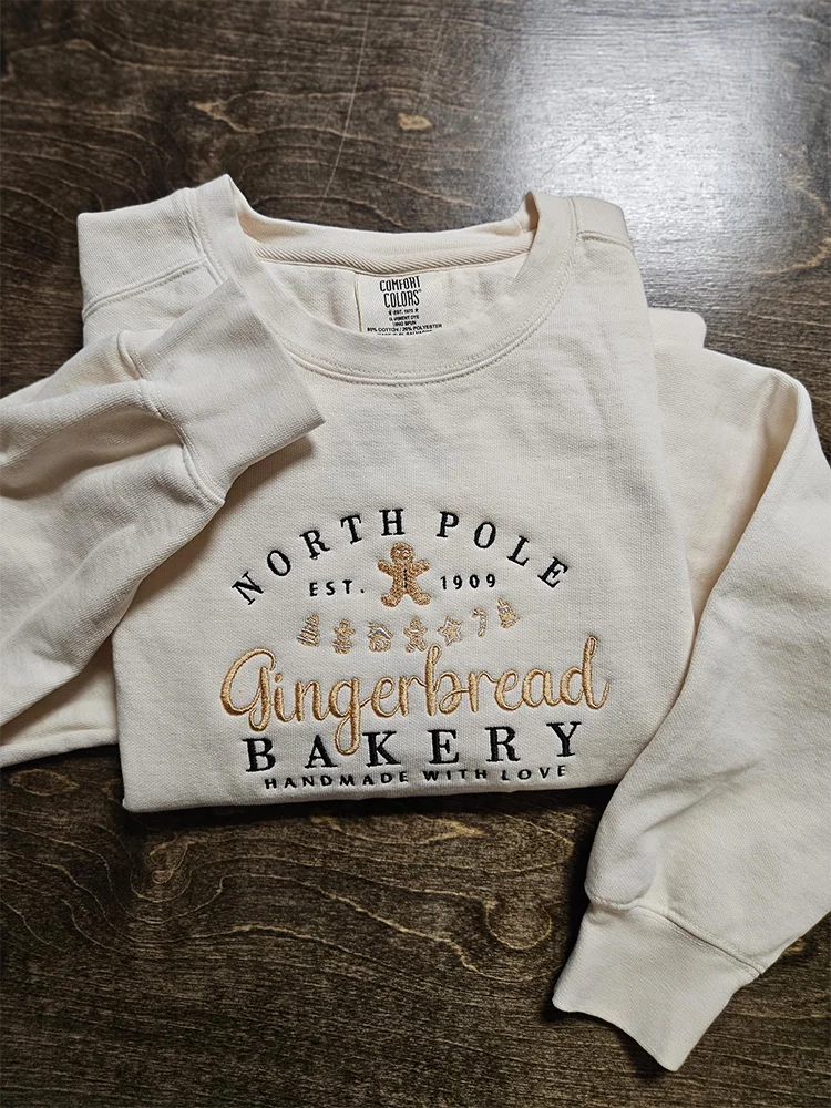 Christmas Gingerbread Embroidery Pattern Cozy Sweatshirt