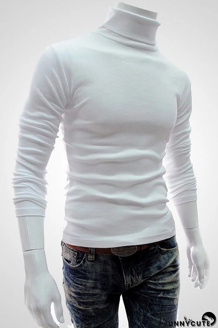 White Casual Solid Split Joint Turtleneck Tops