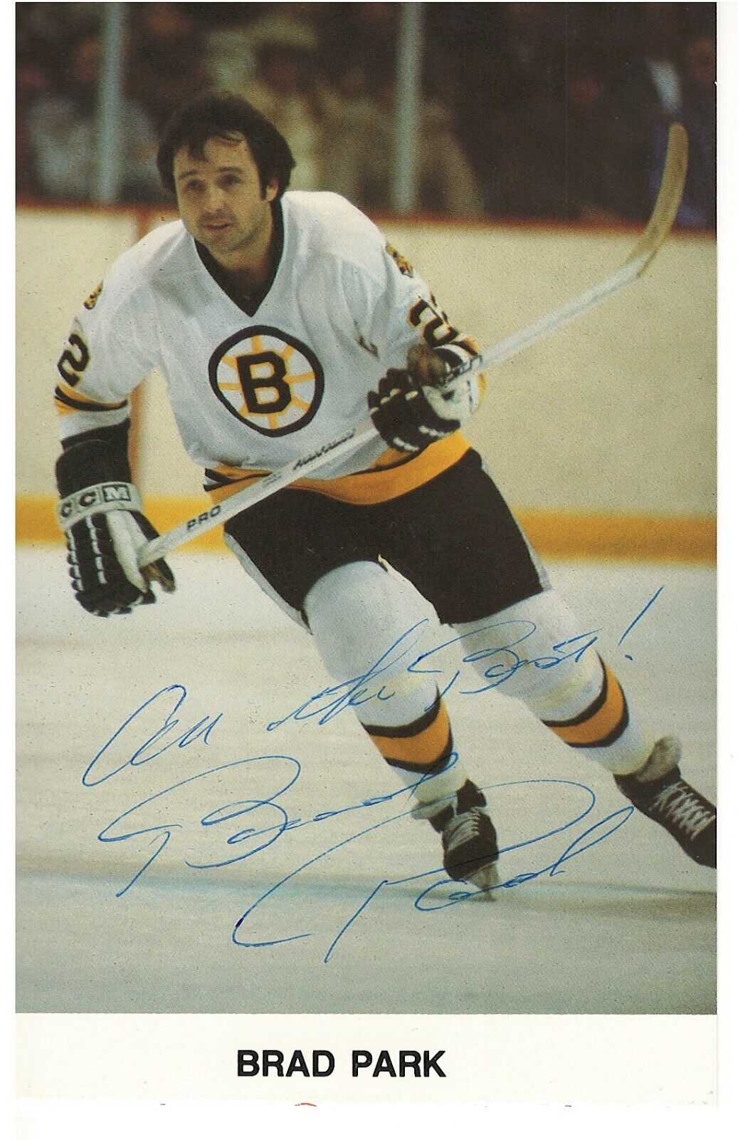 BRAD PARK BOSTON BRUINS HOCKEY HALL OF FAMER RARE SIGNED Photo Poster painting