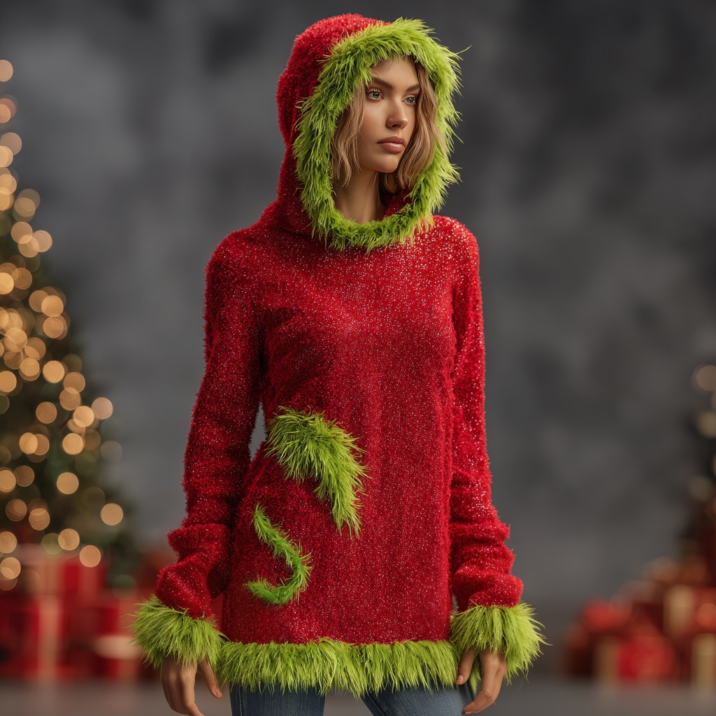 Fun Christmas Color-blocked Plush Hoodie elevenforest