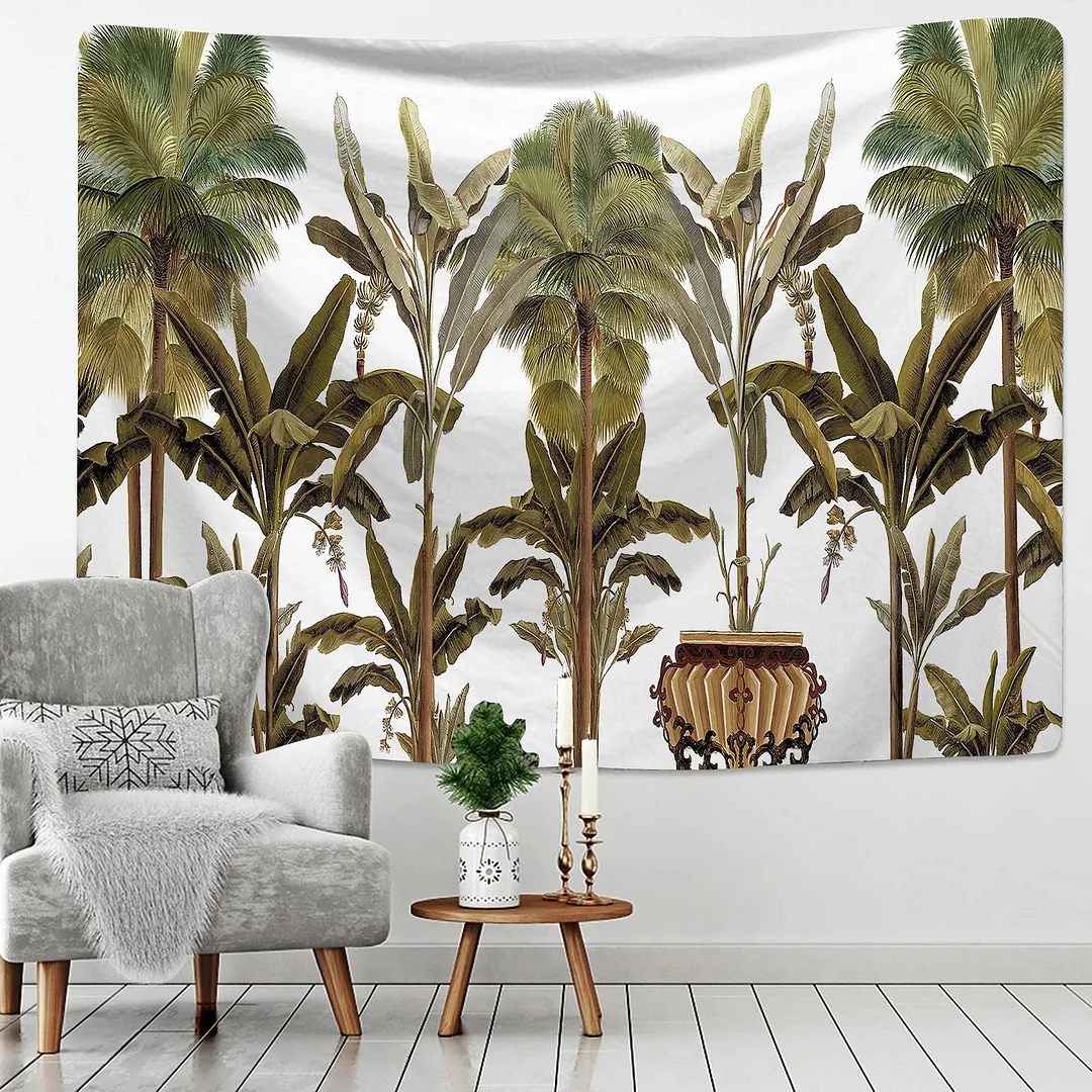 Tropical Rainforest Tapestry Wall Hanging Family Bedroom Decoration Polyester Fabric Bohemian Plant Art Printing Forest Tapestry
