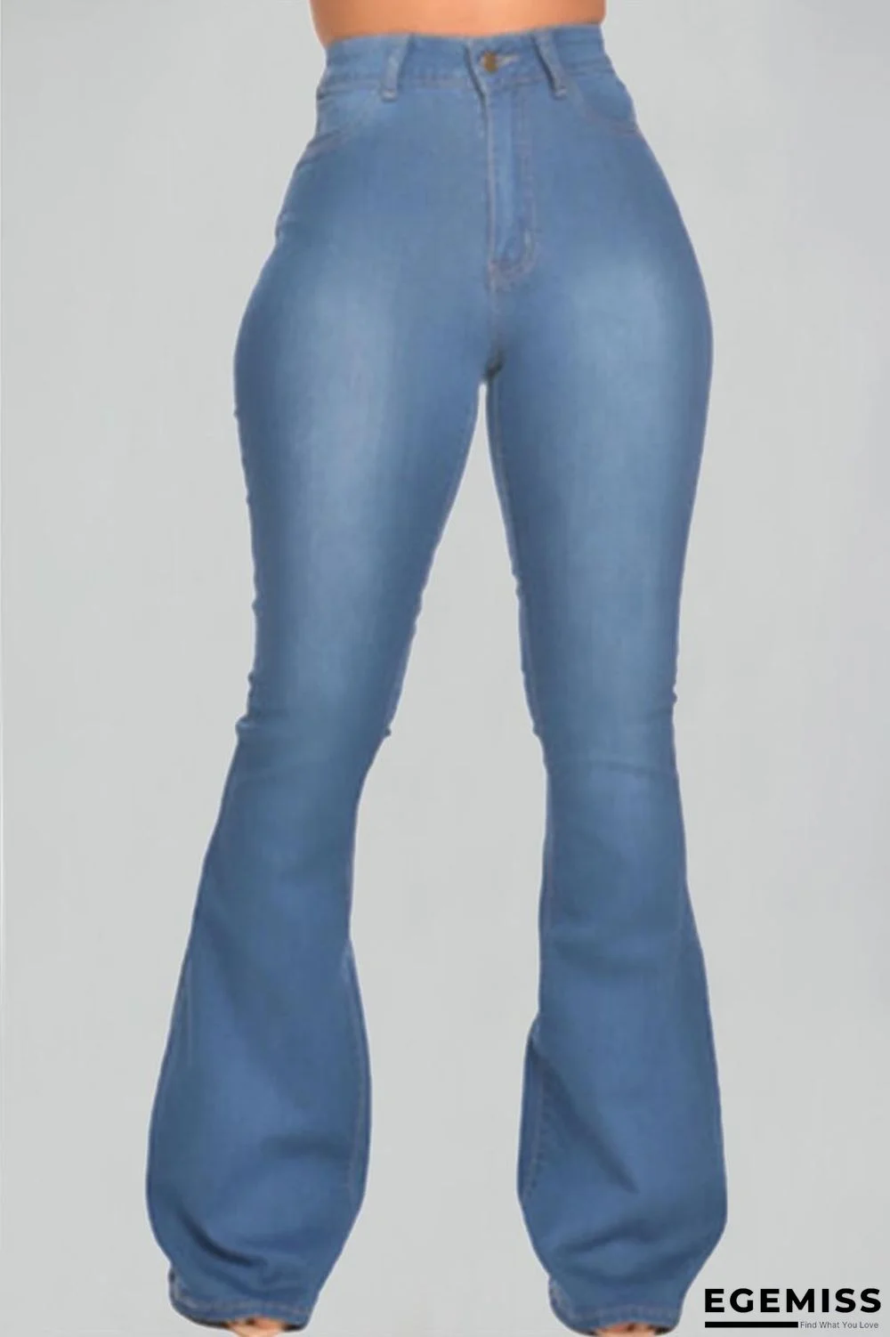 Dark Blue Denim Zipper Fly Mid Solid washing Boot Cut Pants Bottoms | EGEMISS