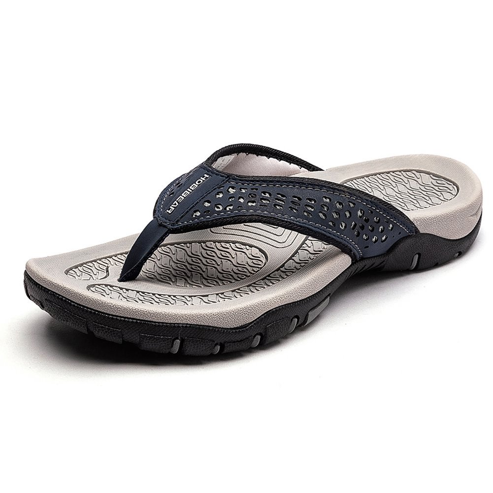 Mens Outdoor Genuine Leather Flat Casual Flip Flops