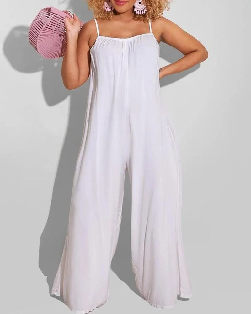 Women's Solid Color Casual Suspender Jumpsuit
