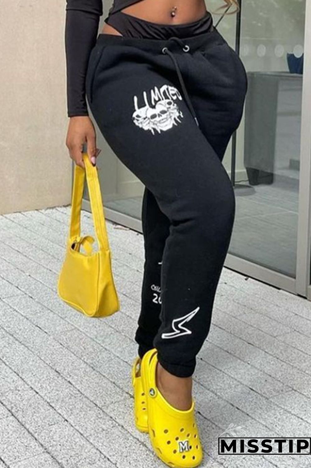 White Fashion Casual Print Basic Regular Mid Waist Trousers
