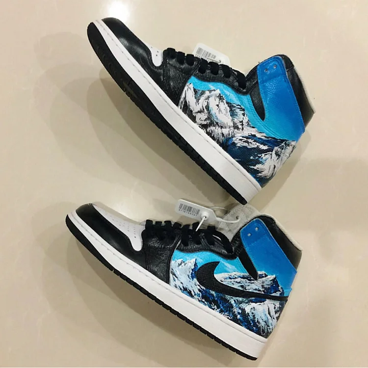 Custom Hand-Painted Sports Shoes - "Snow Mountain"