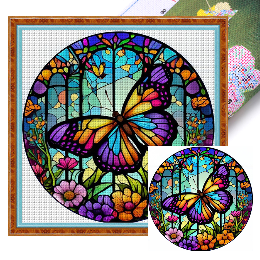 Glass Painting - Butterfly Full 18CT Pre-stamped Washable Canvas(20*20cm) Cross Stitch