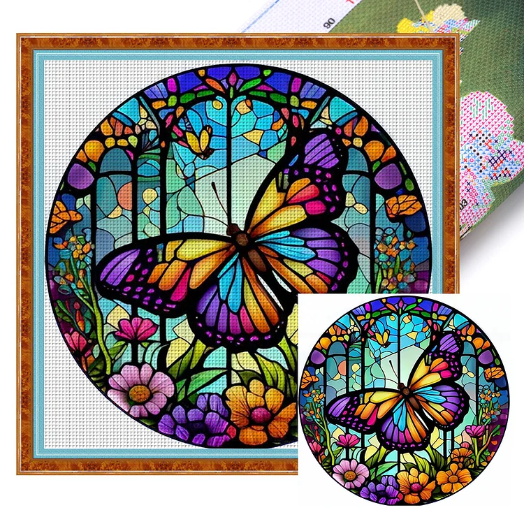 Glass Art-Butterfly - Printed Cross Stitch 18CT 20*20CM