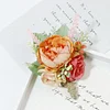 10PCS Wedding Catering Bridal Groom Guests Corsage Boutonniere Wrist Artificial Peony Flower Bouquets