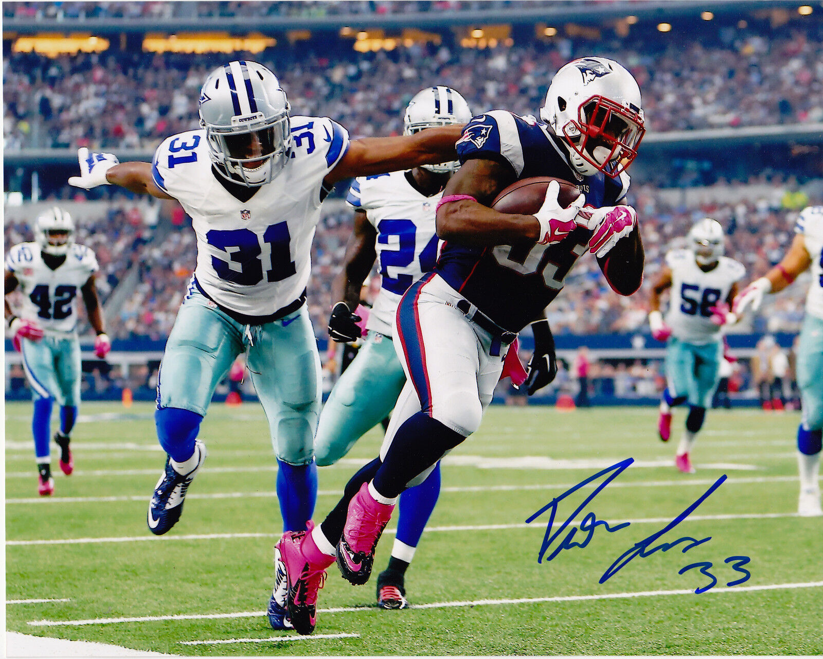 DION LEWIS NEW ENGLAND PATRIOTS ACTION SIGNED 8x10