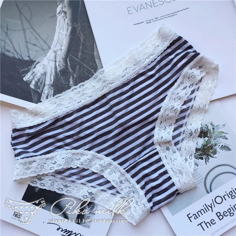 European Style Sexy Underwear Women's Ice Silk Printing Panties Fashion Lace Briefs Ladies Low Waist Underpants Female Lingerie