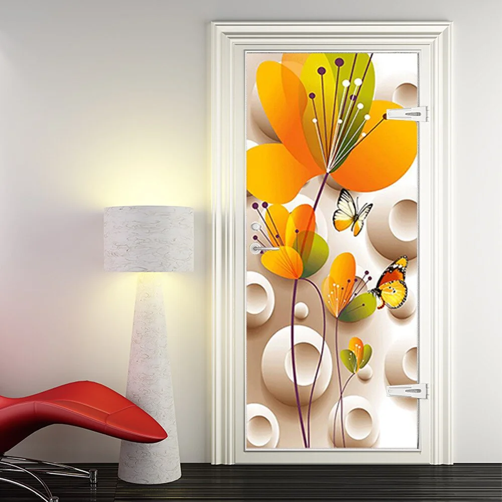 Athvotar 3D Mermaid Watercolor Scales Door Sticker Self Adhesive Wallpaper DIY Renovation Waterproof Poster Home Decor Decal