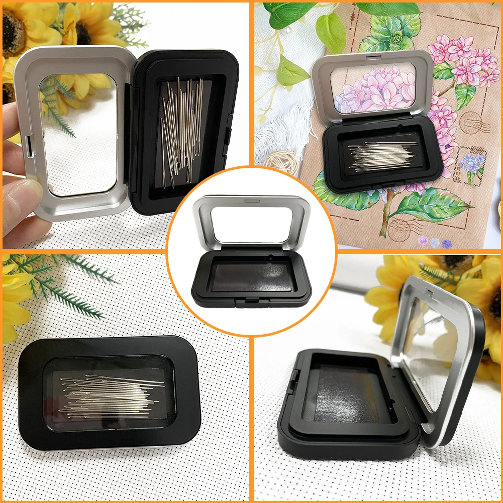 Caja de aguja magnética doméstica caja de almacenamiento de aguja negra portátil para costura
