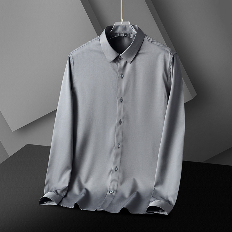 Raptureculture fashion clothes men New Spring Summer Men's Shirt Non-Ironing Anti-Wrinkle Business Casual Solid Color Elastic Smooth Long-Sleeve Social Work Shirt