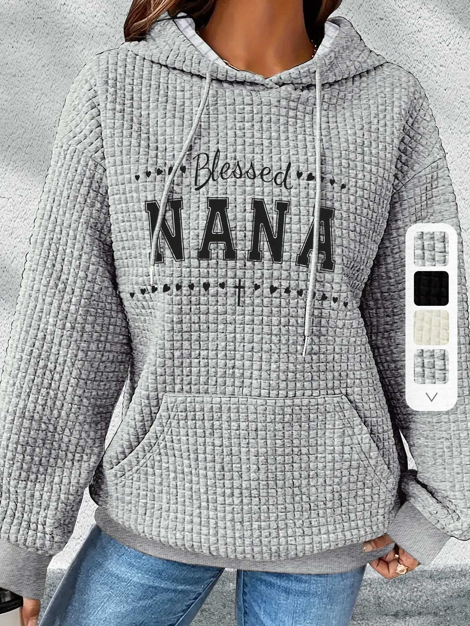 Graphic Print Waffle Hoodie Drawstring Kangaroo Pocket Casual Hooded Sweatshirt For Winter | IFYHOME