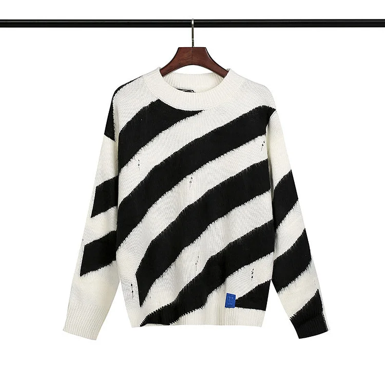Off White Fleece Sweatshirts Autumn and Winter Knitted Sweater